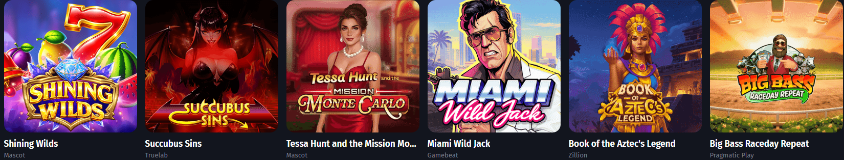 New release pokies and trending slot games in the Winshark casino lobby